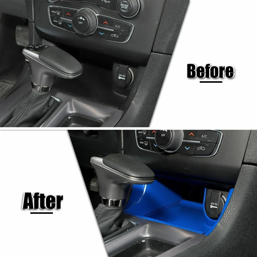Storage Blue Console Gear Panel Teledu Trim ABS Shift Center
