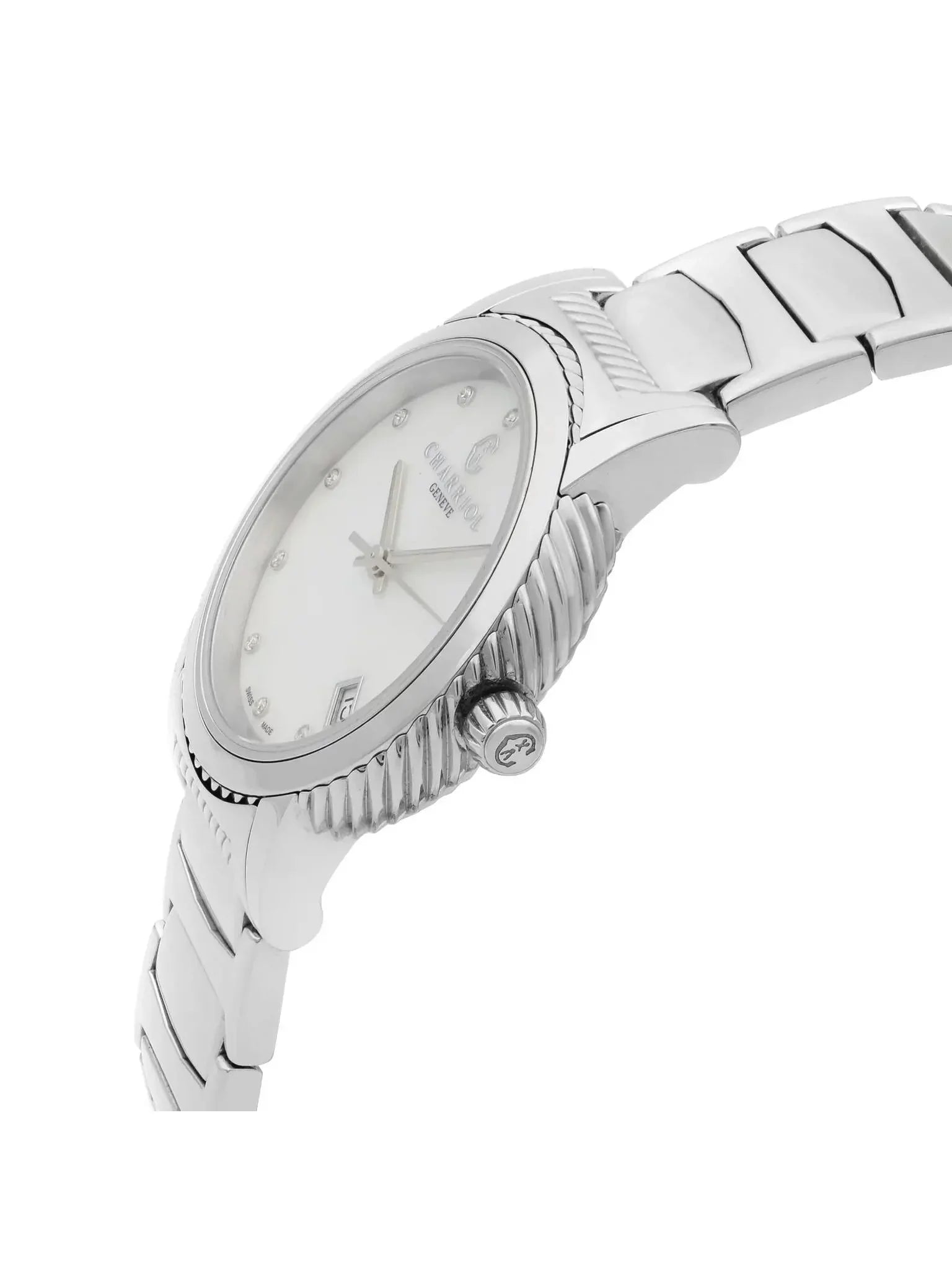 Ladies Charriol MOP Quartz White Diamond Watch Parisii P33S2.920.001 Dial Steel