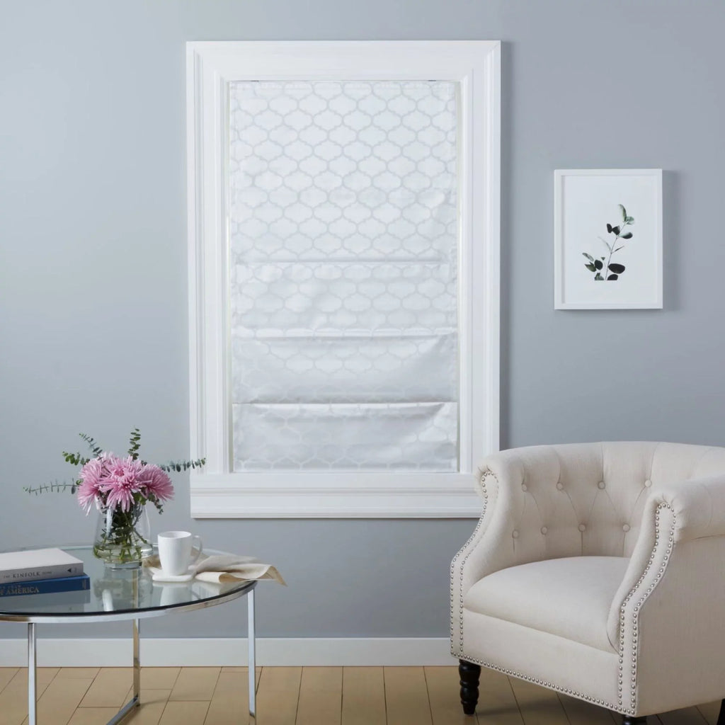 Home White 31"x64", Exclusive Total Trellis Shade, Montague Blackout Roman