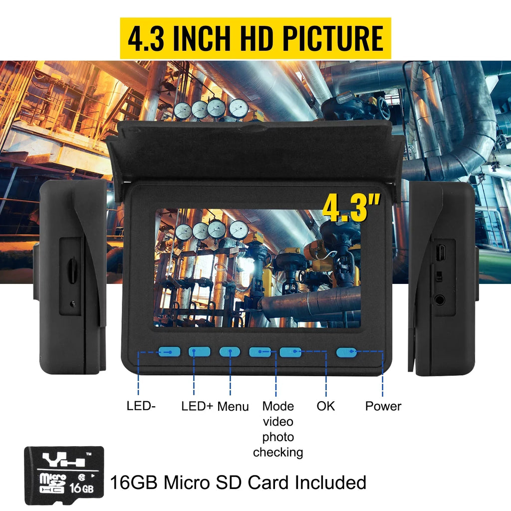 8500MAH Battery, 30M Camera, 98.4 Inspection Lithium Duct TFT Monitor with LCD Pipe Pipeline Camera FT, 4.3 Inch BENTISM Function, DVR LED, 6PCS Camera Camera Sewer Inspection
