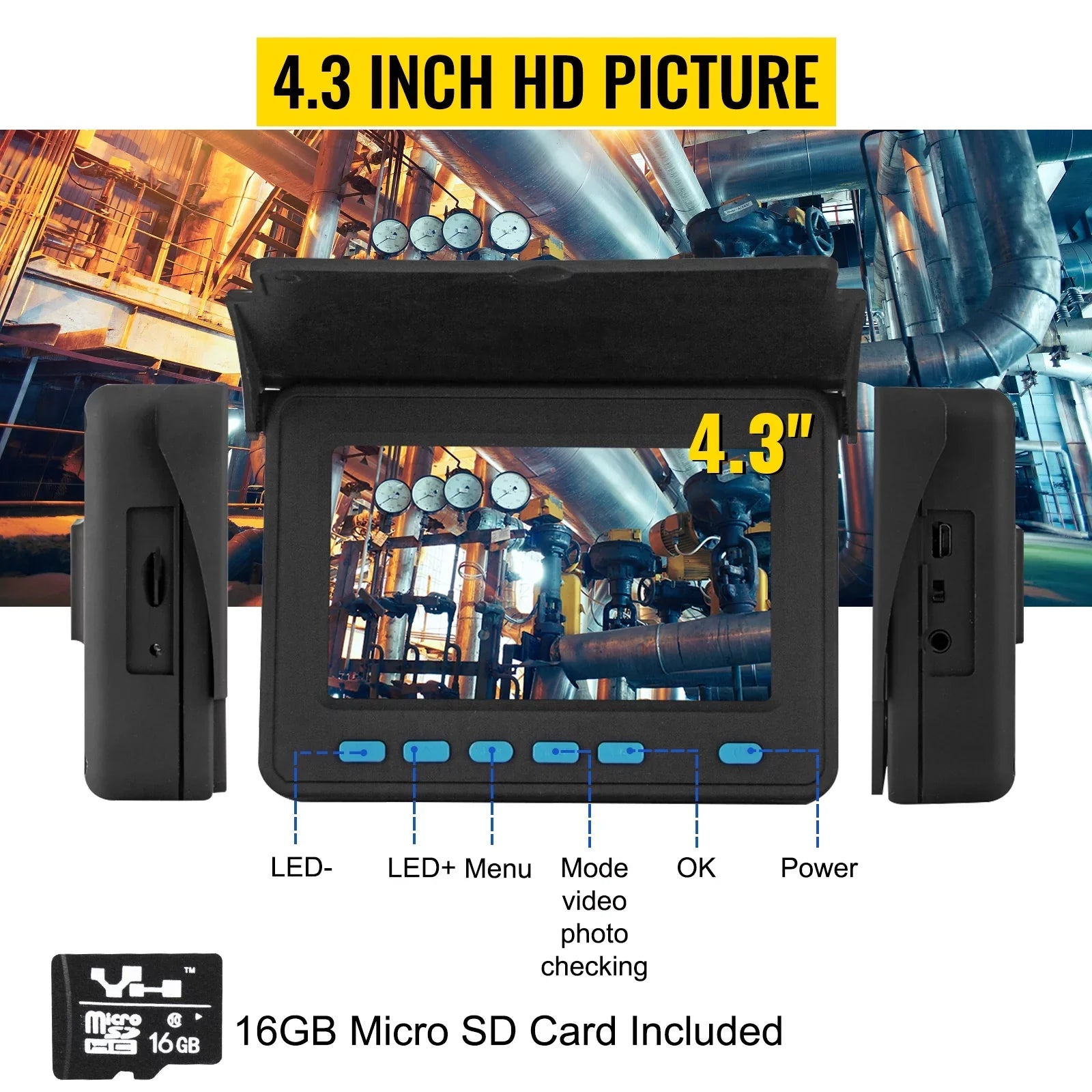 8500MAH Battery, 30M Camera, 98.4 Inspection Lithium Duct TFT Monitor with LCD Pipe Pipeline Camera FT, 4.3 Inch BENTISM Function, DVR LED, 6PCS Camera Camera Sewer Inspection