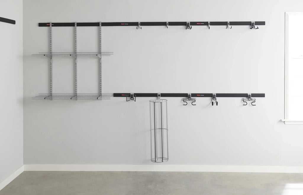 Fast Garage Shelf 9-Piece Storage Kit, Track Rubbermaid Starter Track Wire Steel System