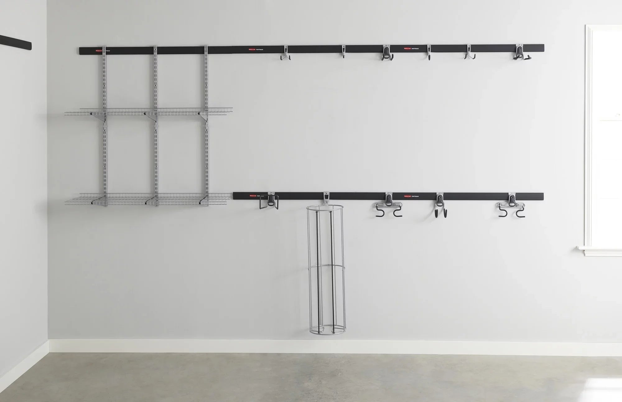 Fast Garage Shelf 9-Piece Storage Kit, Track Rubbermaid Starter Track Wire Steel System