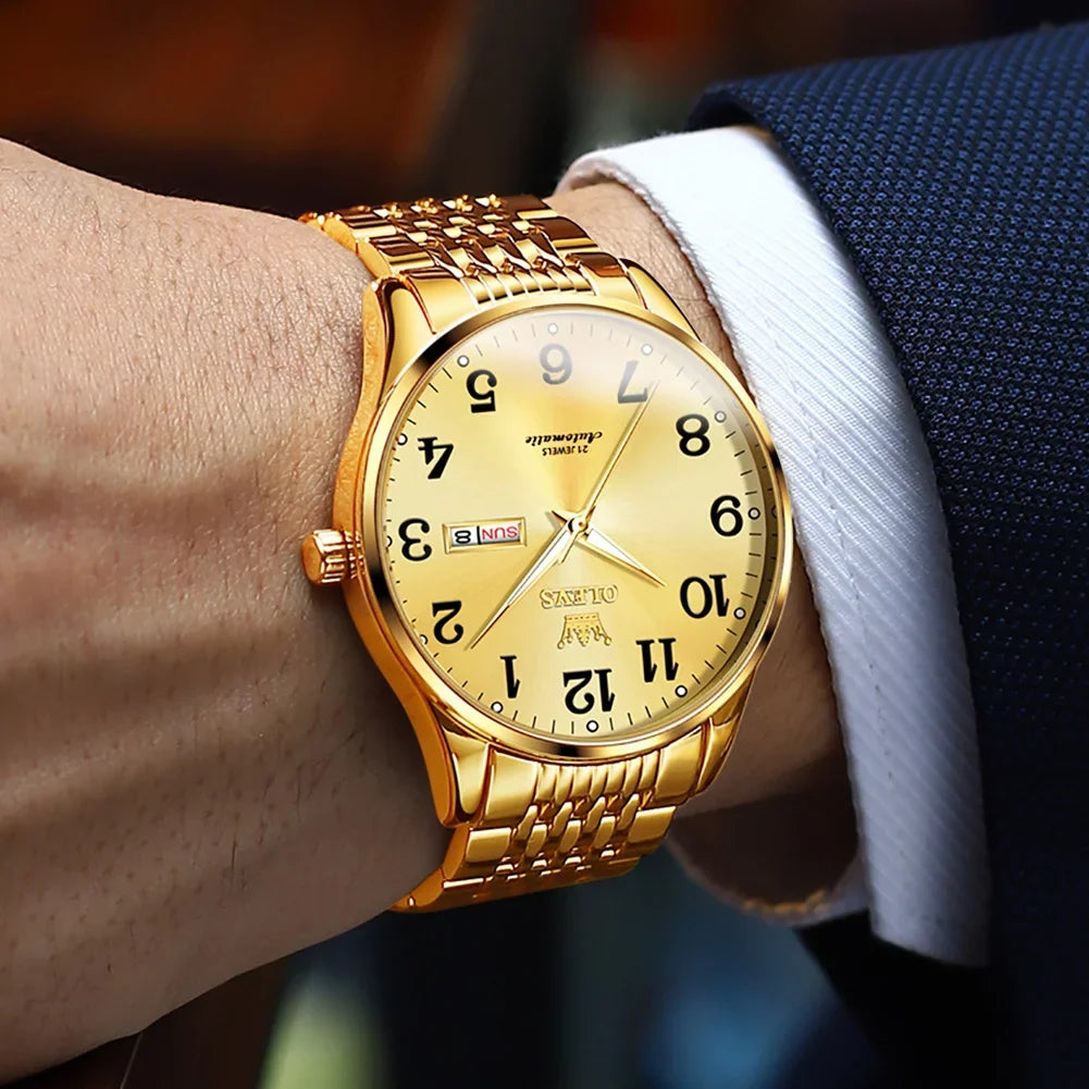 Hombre, Adult Dial Large Gifts Male Wristwatch Arabic Watch Reader Gold Face Winding Reloj Self for Men, Numerals Men Easy Para for OLEVS Waterproof