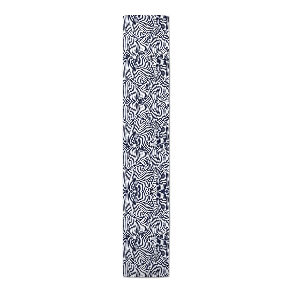 Waves 16x72 Runner Creative Poly Twill Products Table Navy Abstract