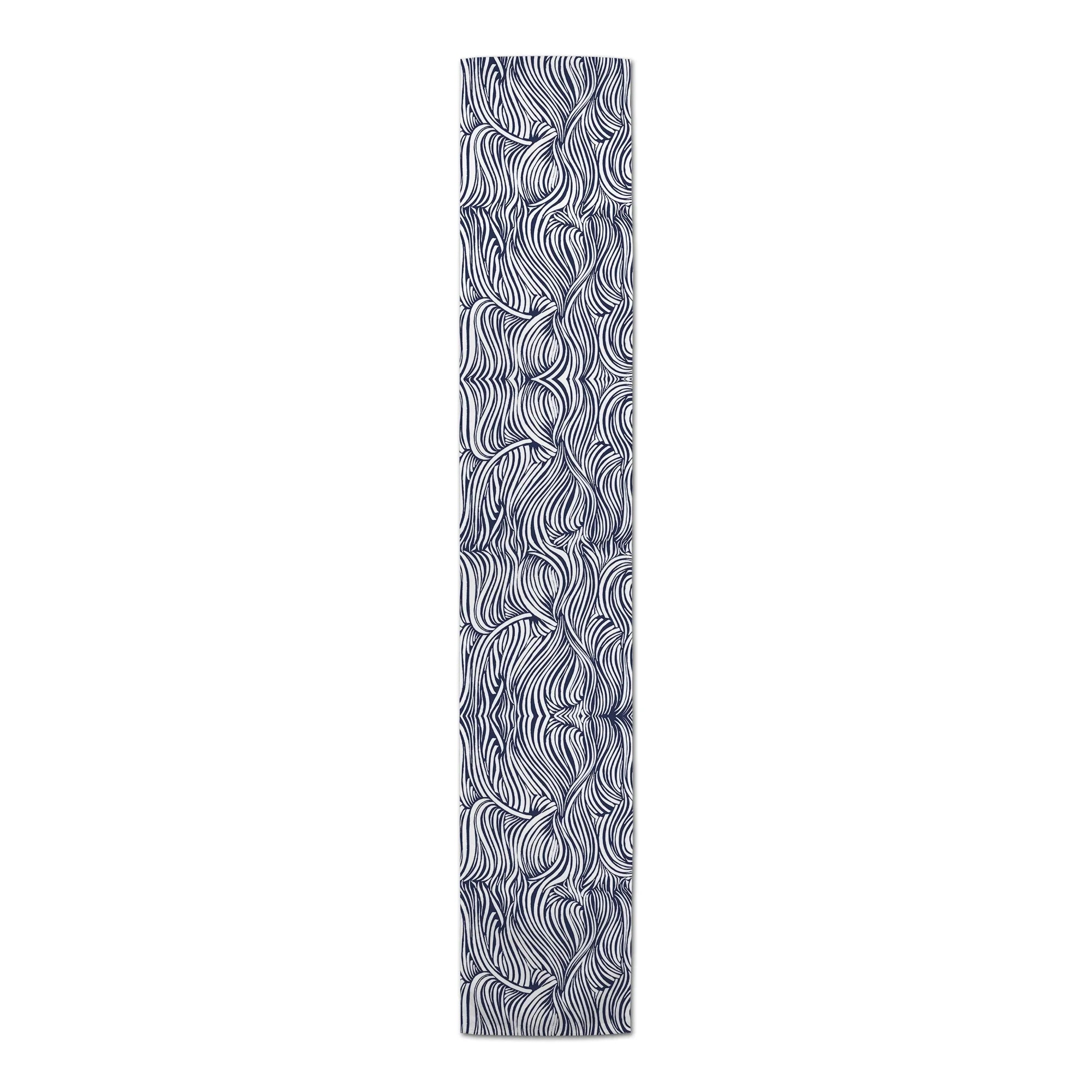 Waves 16x72 Runner Creative Poly Twill Products Table Navy Abstract