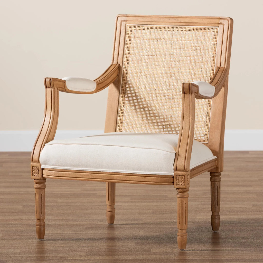 Fabric Traditional Studio Garridan French Accent Baxton Finished Honey Oak and Chair Beige Wood
