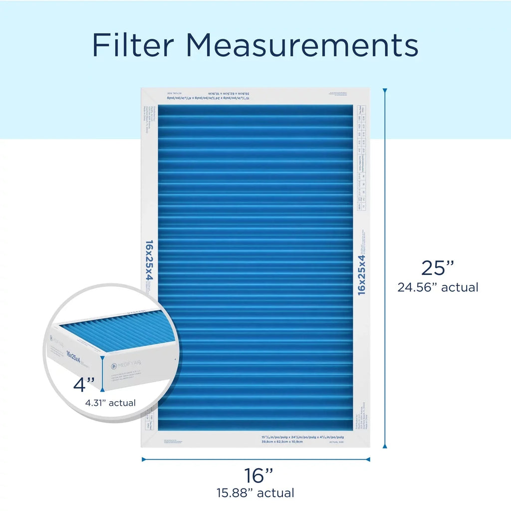 Pleated 16x25x4 Air 13, Particles Cleaning 2-Pack) Filter (MERV HEPA Air 95% Medify