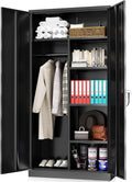 HOOMHIBIU Employee with Locker with Steel Coat Freestanding Metal Cabinets for Office Wardrobe Locking Door Garage and (Black) Cabinet Clothing Home Lock 72'' Shelves