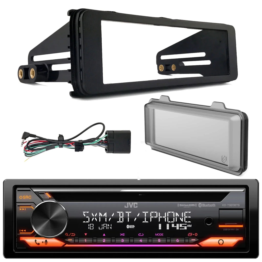 with Audio Radio Car Weathershield Harley Install Receiver Player JVC Stereo AUX Single Radio AM/FM Kit, Built-In Amazon Radio Cover Bundle Alexa KD-T920BTS DIN 98-2013 CD USB Bluetooth with