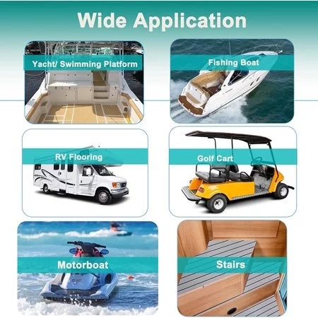 Boat Sea Foam RV 94"x HJDECK Self-Adhesive Deck for Non-Skid Yacht Faux Sheet/Carpet Teak Boat Decking 35" Flooring Marine Fits Pad EVA Mats/Decking