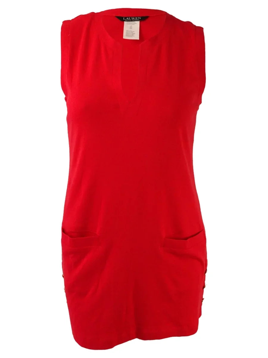 Lauren Cotton Cover-Up Sleeveless Lauren Orange, Ralph (Red S) Women's