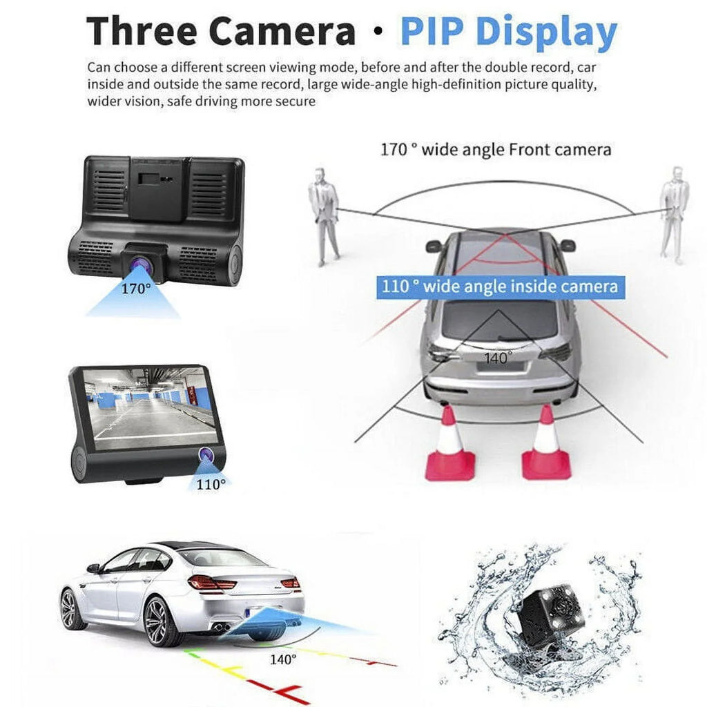 Detection 4" G-Sensor, Dash 1080P Motion Parking Dual Lens Car Front/Rear/Built-In DVR Recorder Monitoring Driving Xhy Video Camera HD Cam and