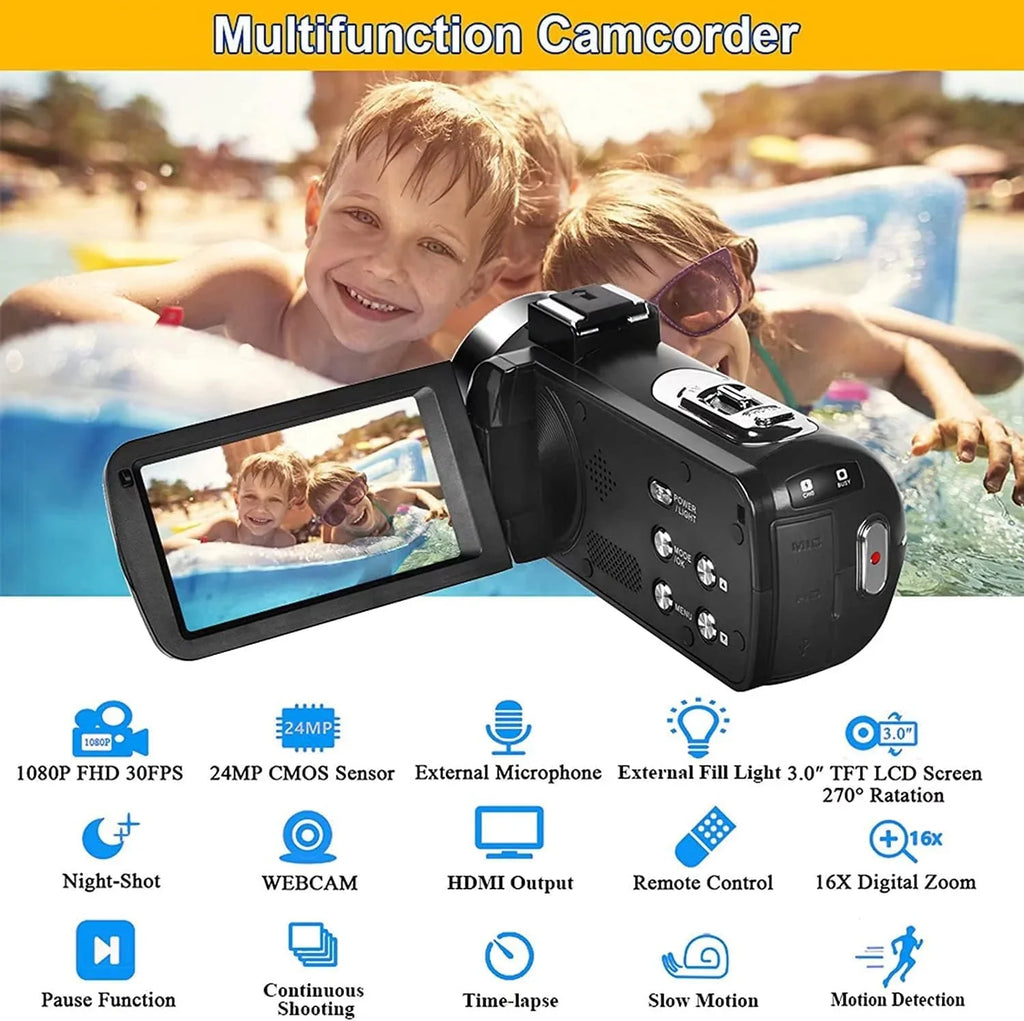 Screen Zoom HD IR 30FPS Camcorders Night Control IPS 2 1080P Camera Camera Vlogging Vision Full Remote Video Camcorder Inch Recorder Camera MP 24.0 Batteries with 3.0 16X