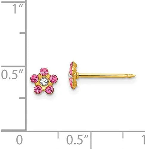 Solid Rose/Aurora Gold Flower 14k 5mm Borealis Crystal Inverness - Earrings Yellow