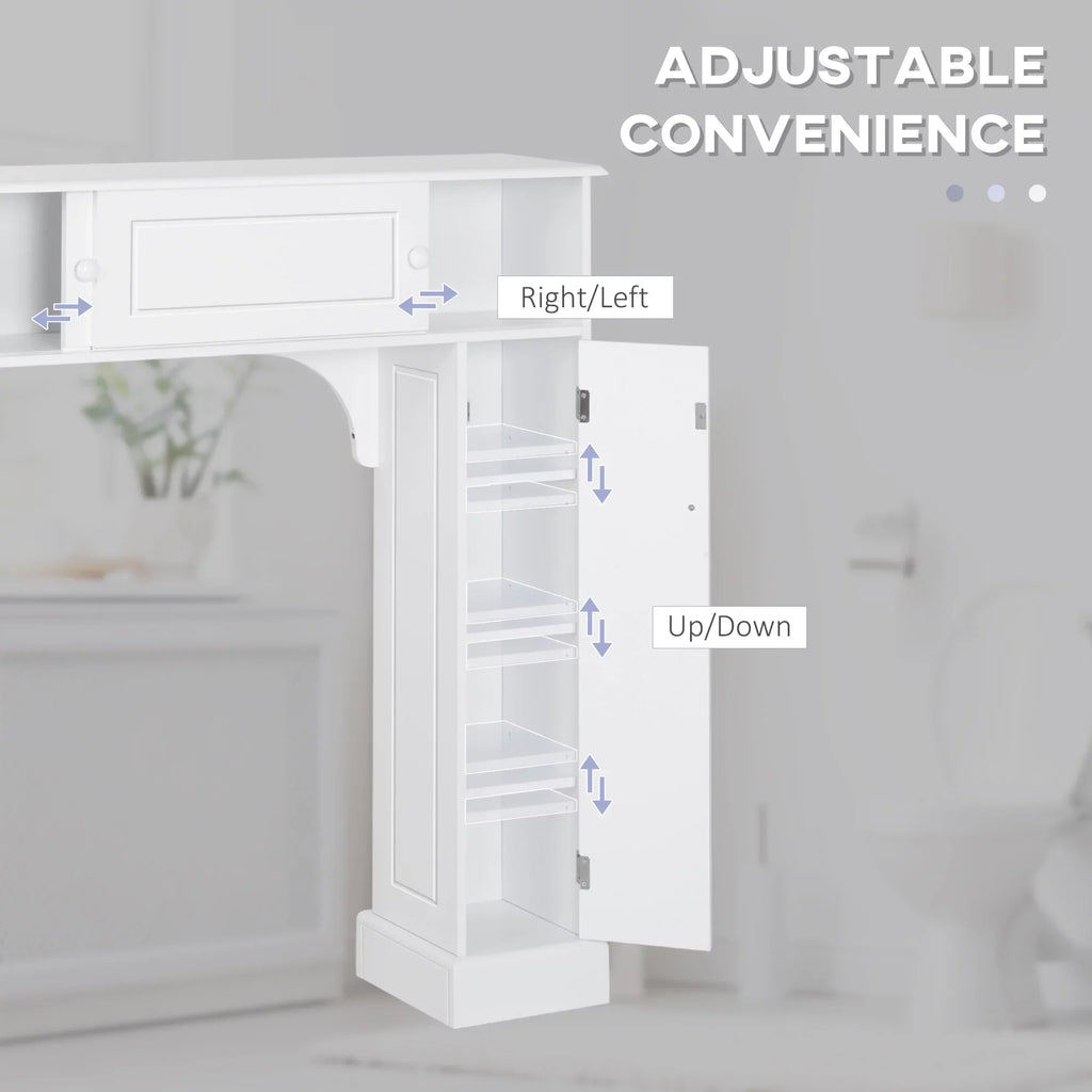 Organizer Cabinet, Storage Shelves, Toilet Rack, Over the Bathroom White Adjustable with Toilet Bathroom Freestanding kleankin