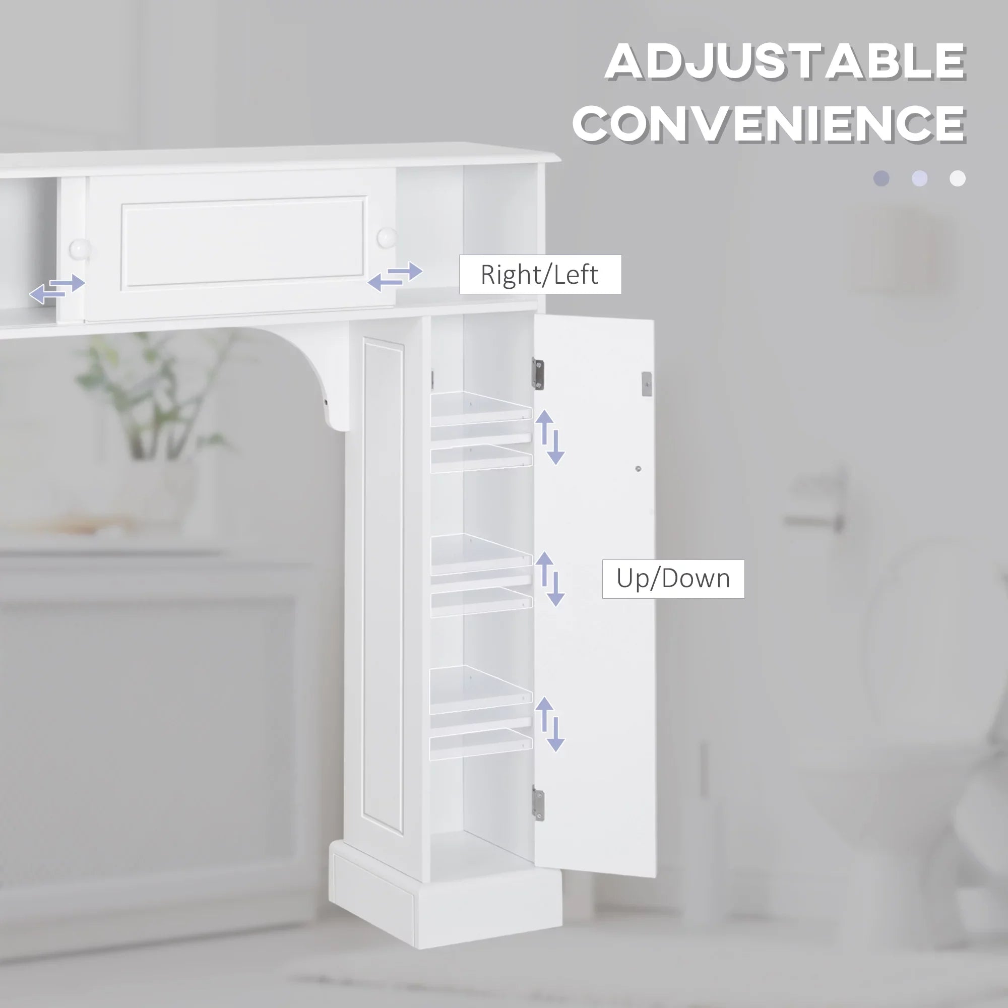 Organizer Cabinet, Storage Shelves, Toilet Rack, Over the Bathroom White Adjustable with Toilet Bathroom Freestanding kleankin