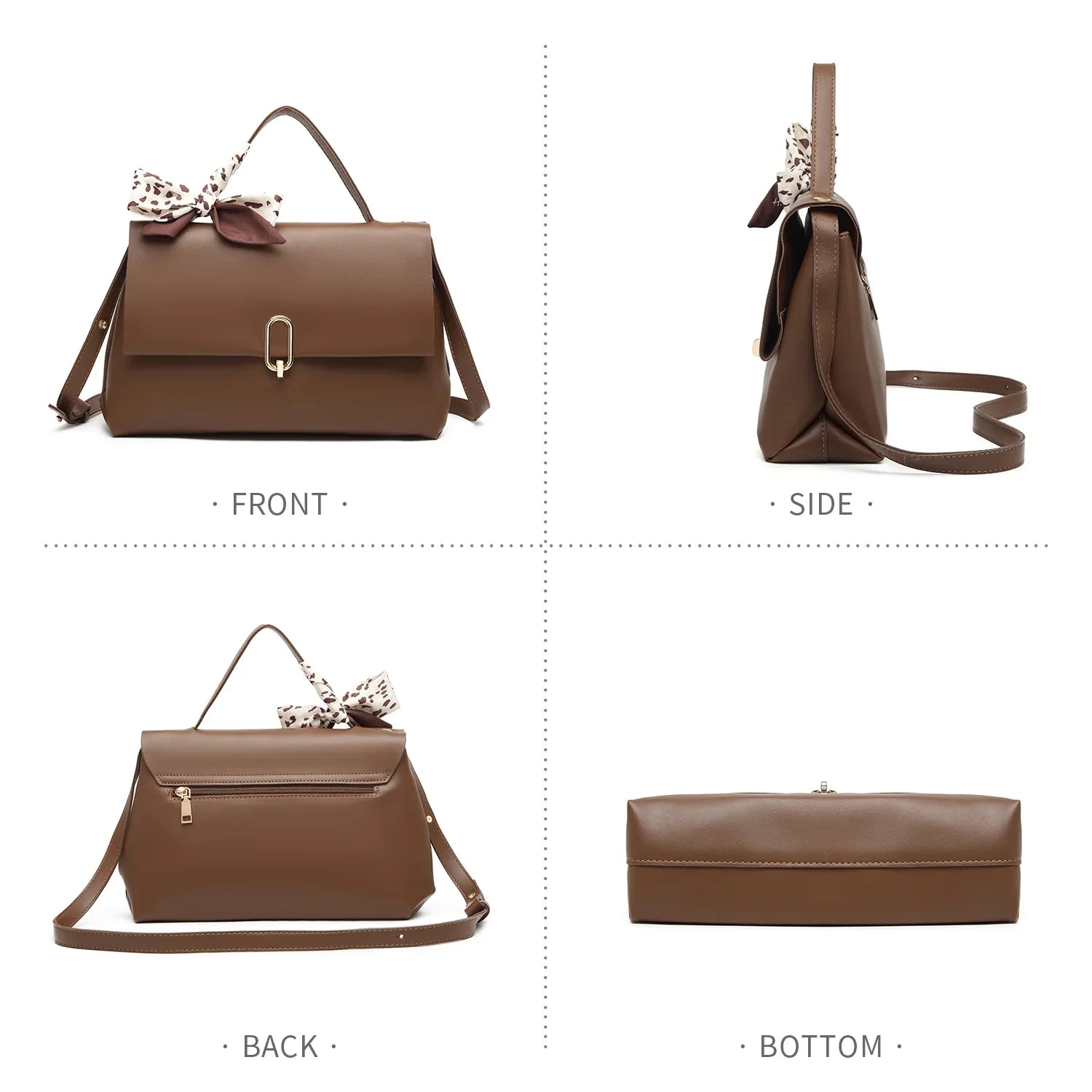 Shoulder Bag Leather bag hand Silk square Handle ladies crossbody Flap bags PU Brown handbags bags Women's Scarf women