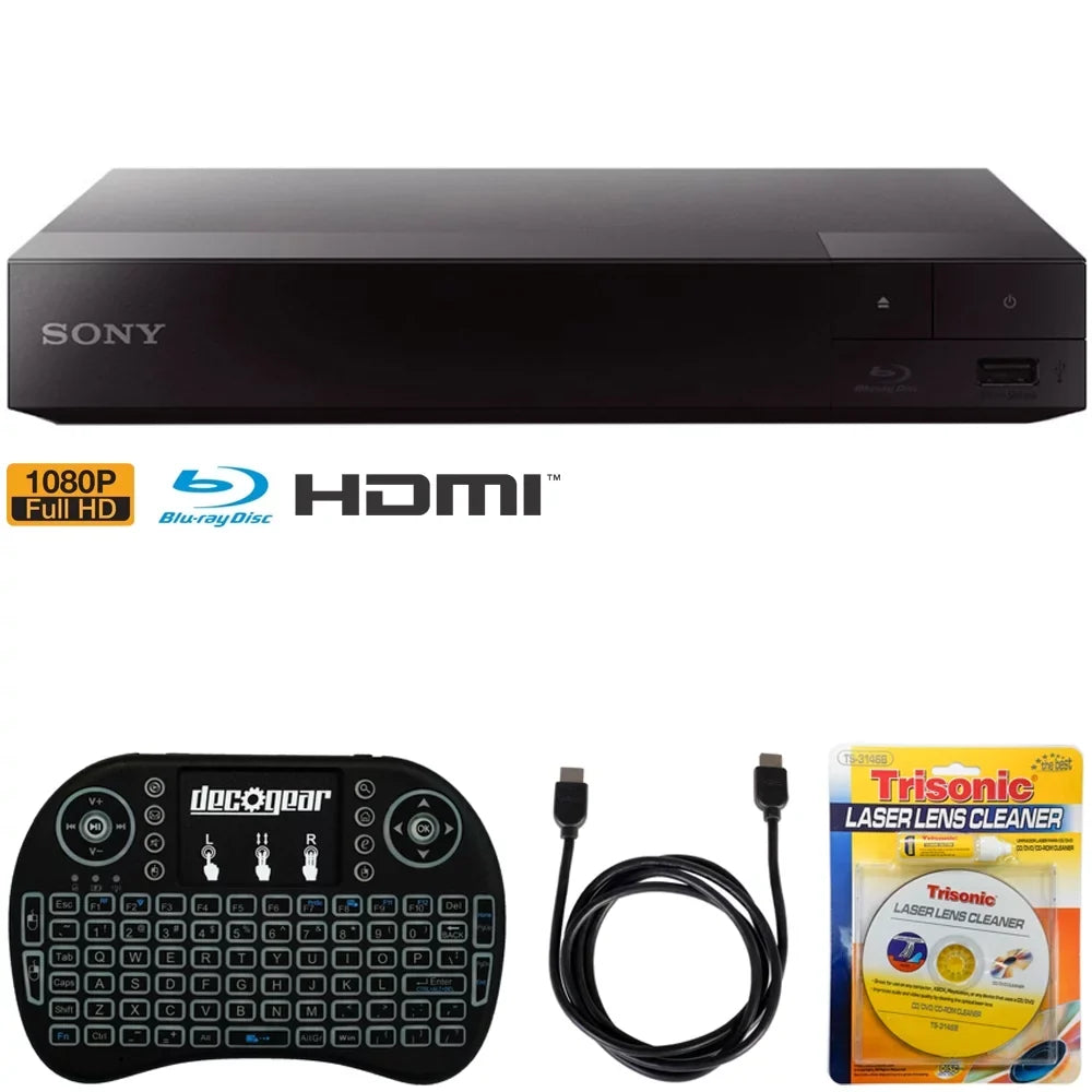 Wireless DVD/CD Laser 2.4GHz Keyboard Blu-ray HDMI with Streaming Cable Disc w/ for 6ft Touchpad, Sony Backlit Lens and Players Bundle Accessories Includes, Cleaner BDP-S1700 Player