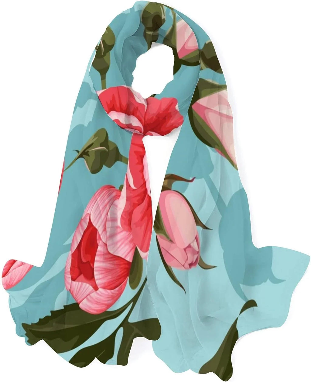 Wrap Neck Scarf Women Girls for Shawl Lightweight Scarves And Hyjoy Long Silk Roses Peony