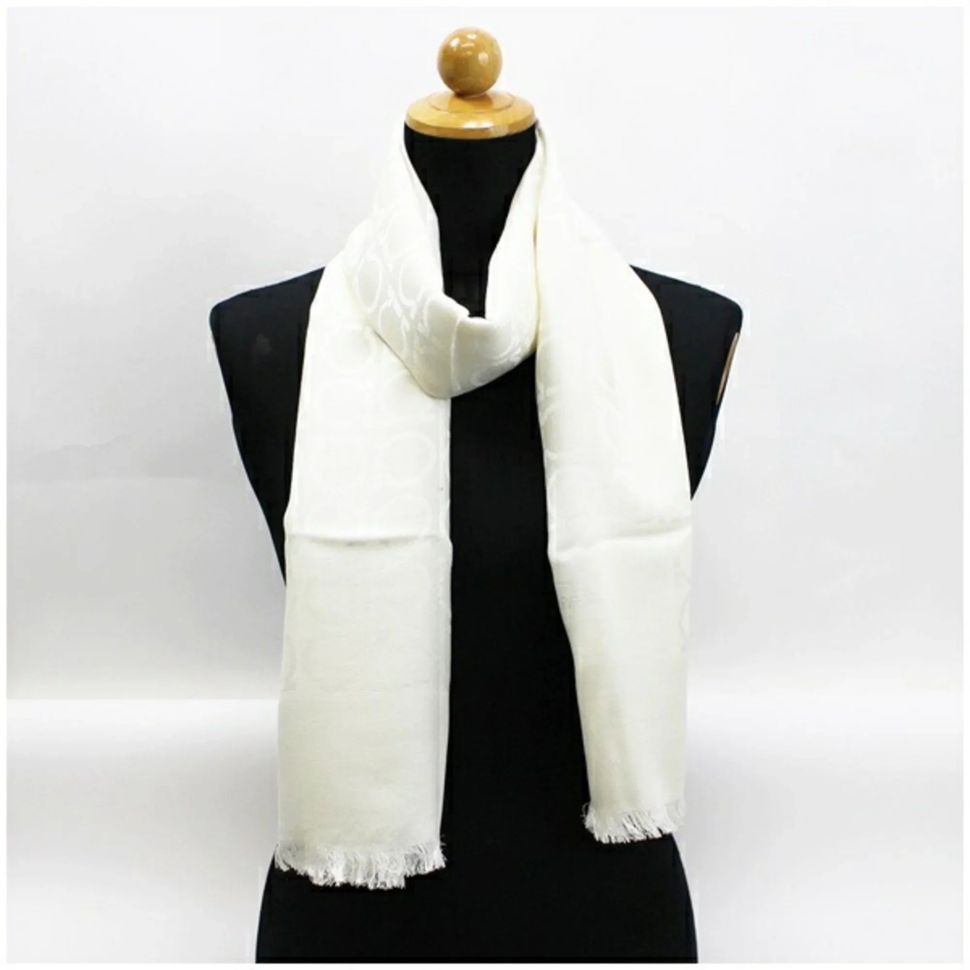 ladies (Good) pattern SALVATORE Gancini Salvatore FERRAGAMO Ferragamo AB rank white stole Pre-Owned silk wool x