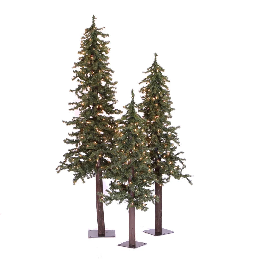 Christmas Natural 6' Incandescent Set, Vickerman Alpine 5' Lights 4' Artificial Tree Clear