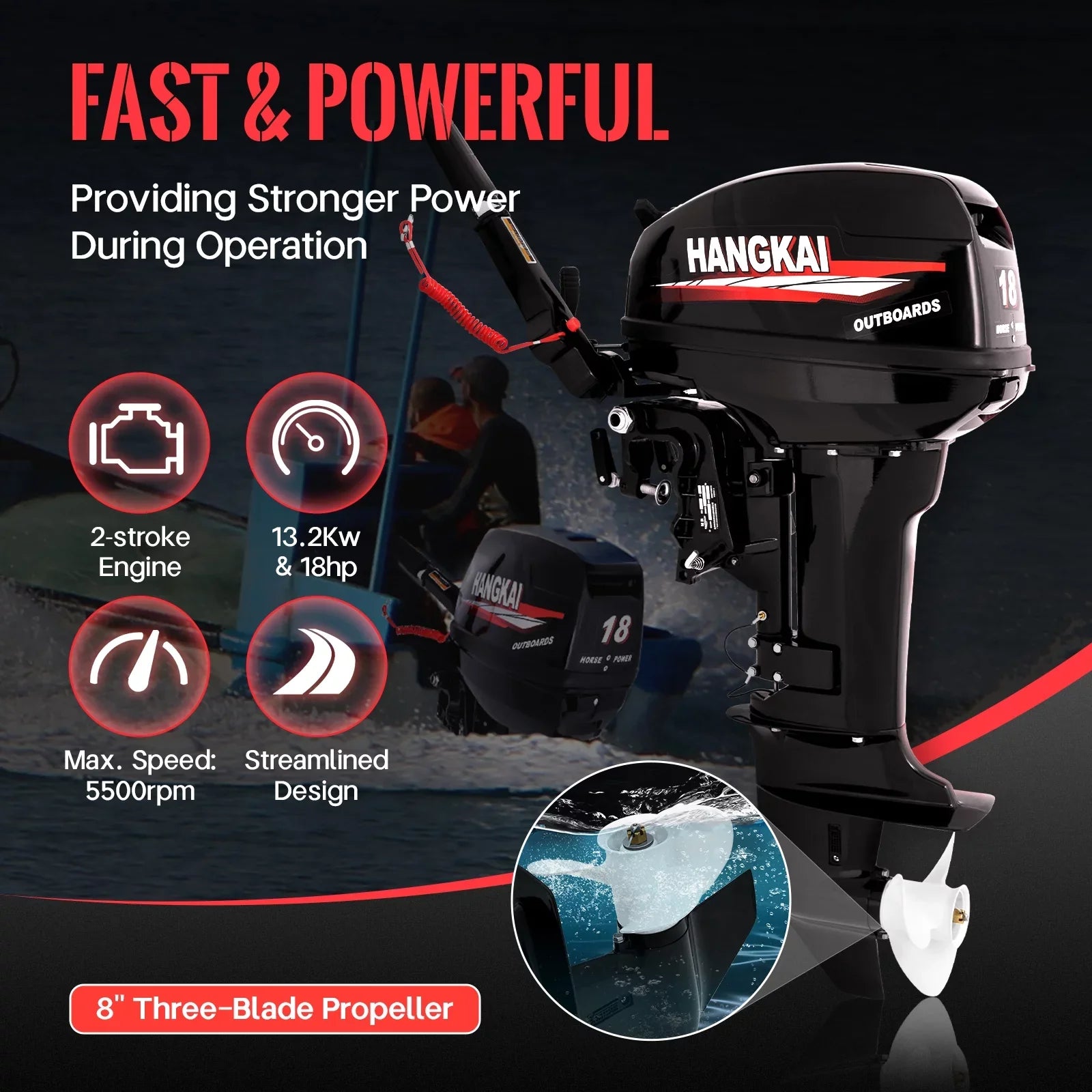 Engine Outboard CDI Fichiouy Water Stroke 18 Fishing HP System Motor Boat 246CC Heavy Duty 2 Cooling