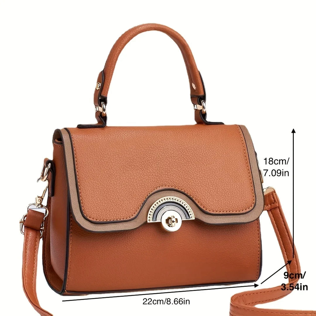 Crossbody Purses Junior Color Trendy Flap Bag, Women's Ontrast Handbags, Lock Square Turn