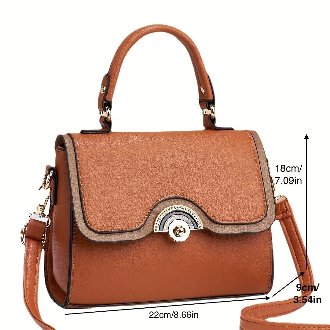 Crossbody Purses Junior Color Trendy Flap Bag, Women's Ontrast Handbags, Lock Square Turn