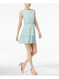 Womens Flare The Neck Rhinestone XS Above + Fit Knee Jewel Sleeveless Turquoise Dress