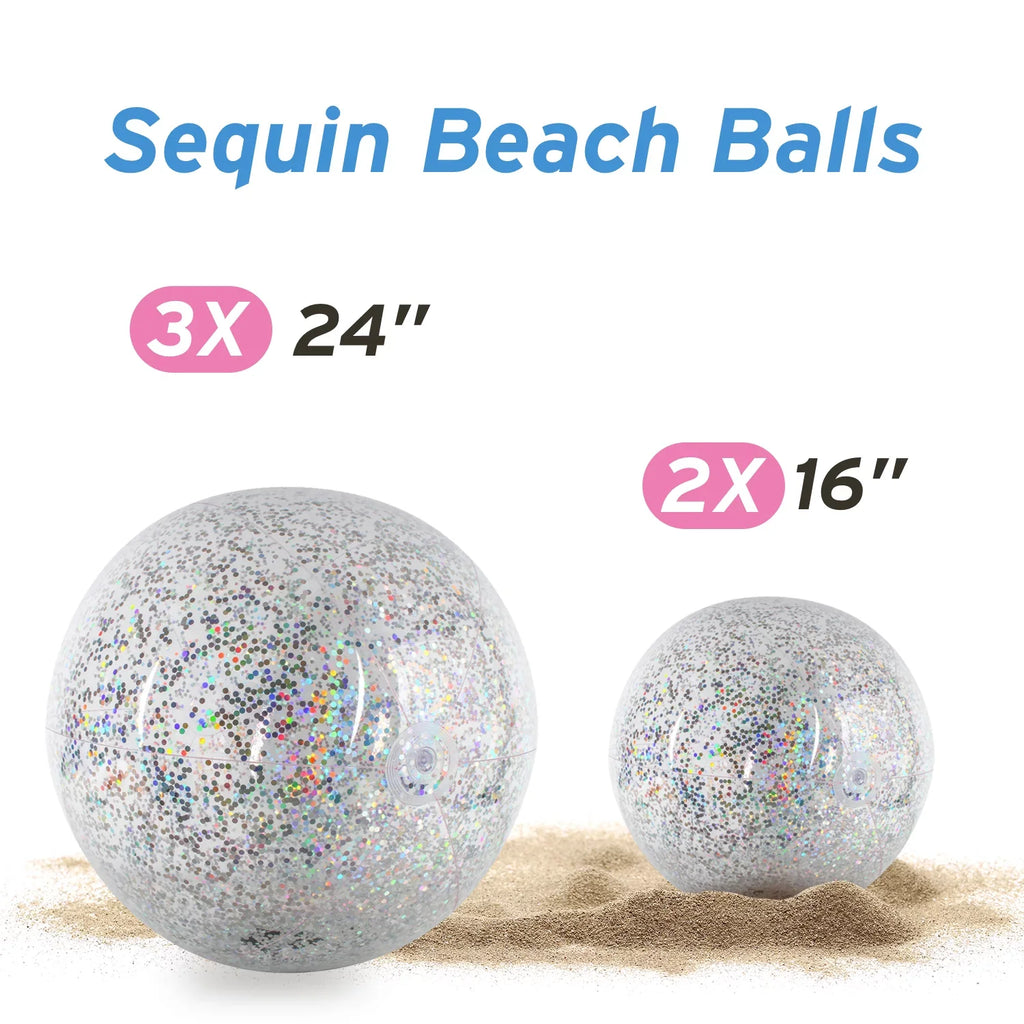 Beach Sand 24 Party 6 Premium Junipel Beach Beach Beach Theme | Confetti Ball Decoration, with & Glitter of Water Toy Supplies Inch Pool Summer Balls Inflatable Party for 16 -Set