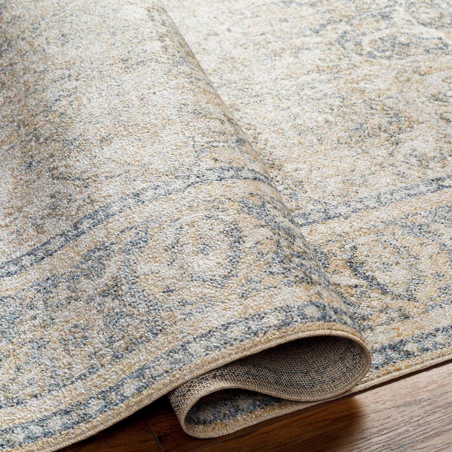 Washable Bedroom 2X3 Carpet East Traditional (2' Blue Living Room, Rugs, For Area Machine Washable) Beige Rug, Light X Kitchen Or 3',