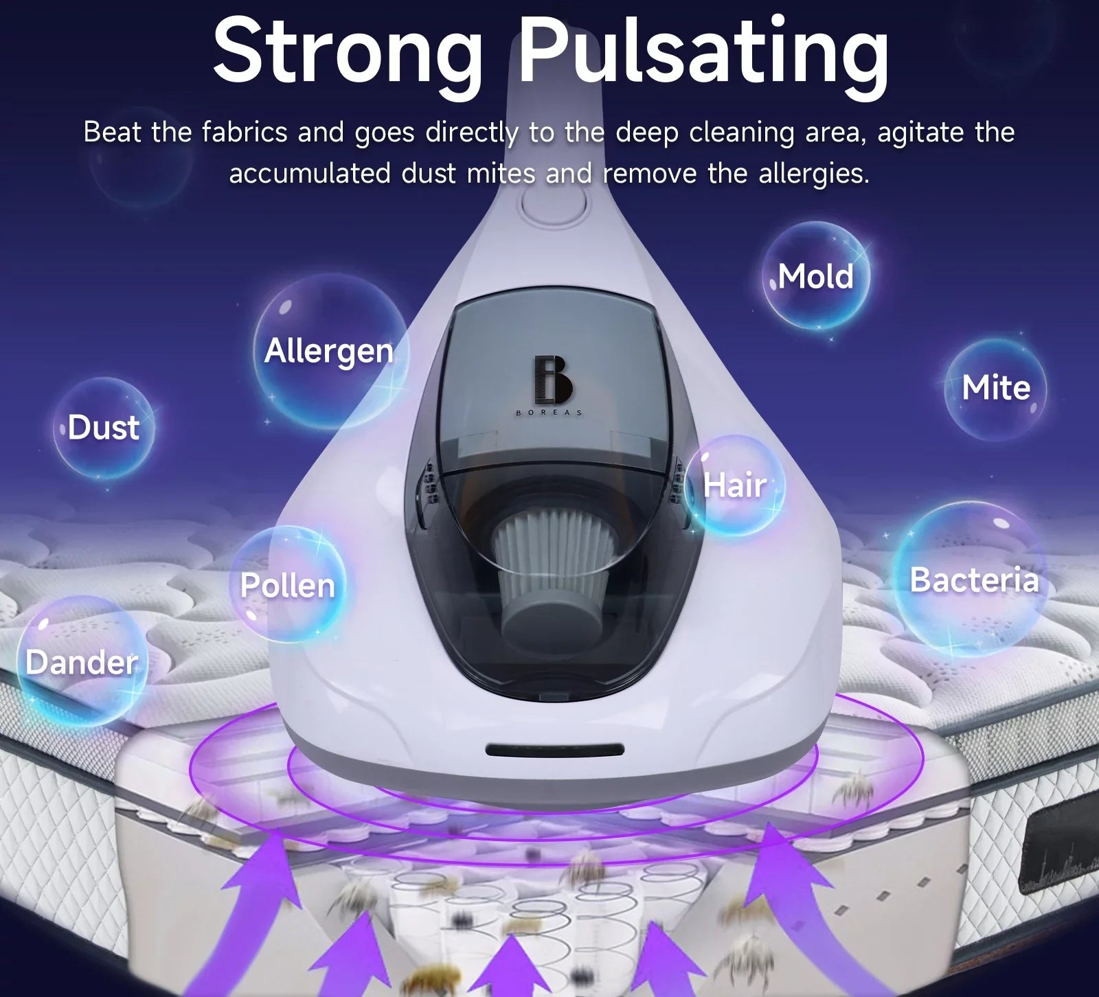 Allergens/Bacteria/Mite Cleaner Allergen with remove Large Handheld HEPA Pad&True Sanitizer Hair/Dust Pulsating Vacuum UV Kills