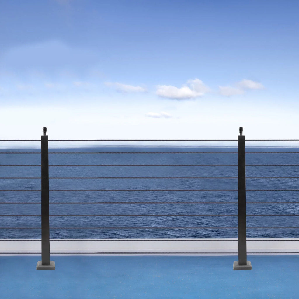 Concrete Railing Stainless Square Pre-Drilled Cable Sides Cable for Level Deck Two Post 36''x2''x2'' Wood Fence System Level Steel Post Railing