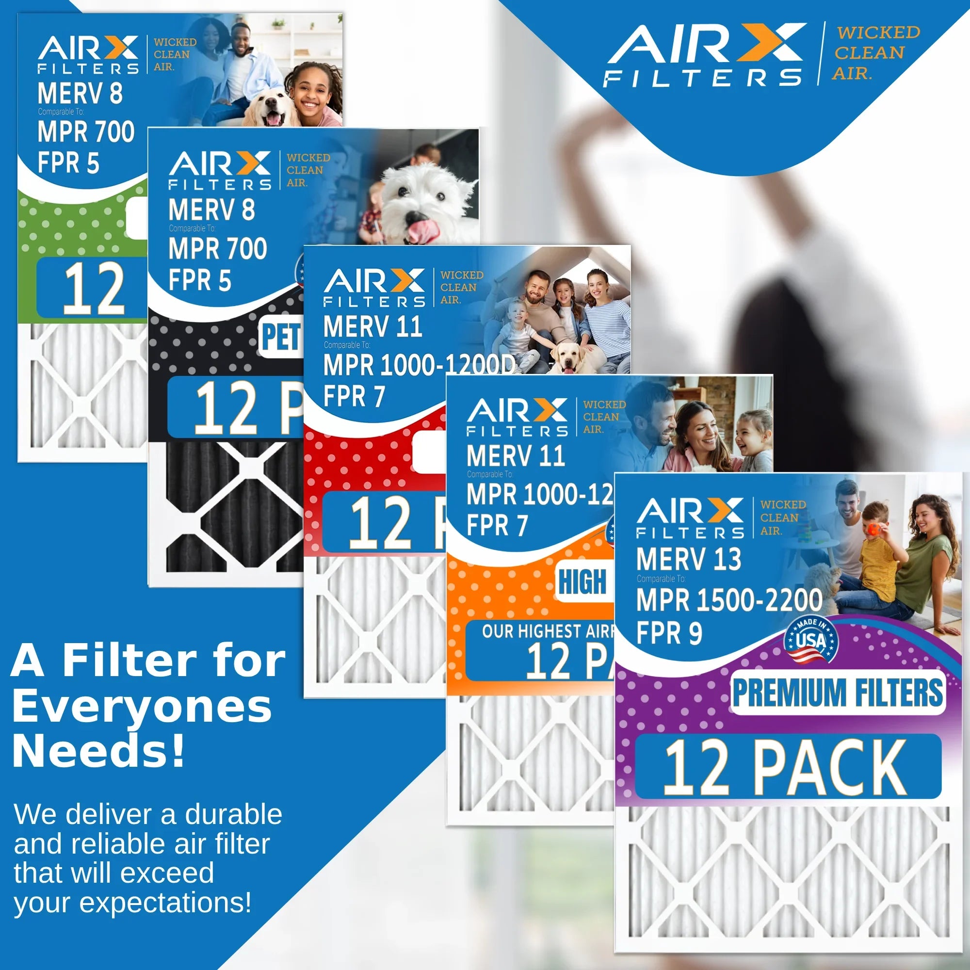 FPR Comparable - Filters & 8 in Made MPR Pack WICKED Filter Furnace FILTERS 12 to AIRX Rating, 5 USA CLEAN AIR. 14x24x1 Air 700 MERV by of