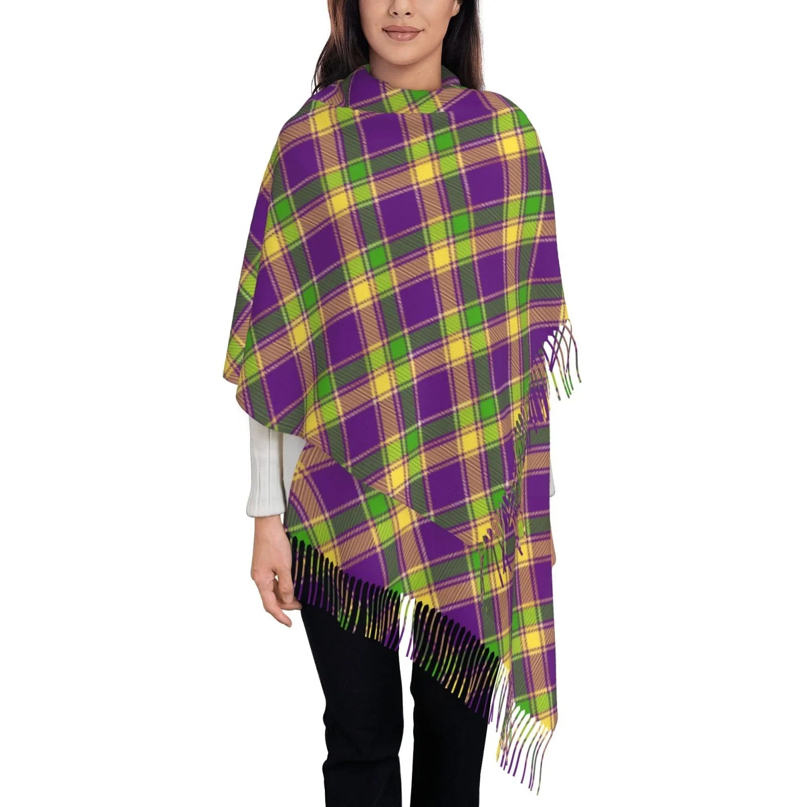Soft Winter Warm Gras Print Women Cashmere Bingfone Scarf Plaid Mardi Large Wrap Gifts- Feel Elegant For Scarves Shawl Art