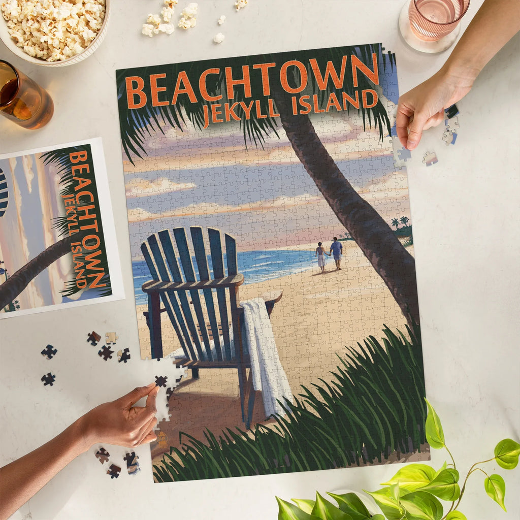 Piece Puzzle, on Island, the Jekyll Beachtown, Georgia, Lantern Chair Beach Jigsaw Adirondack 1000 Press