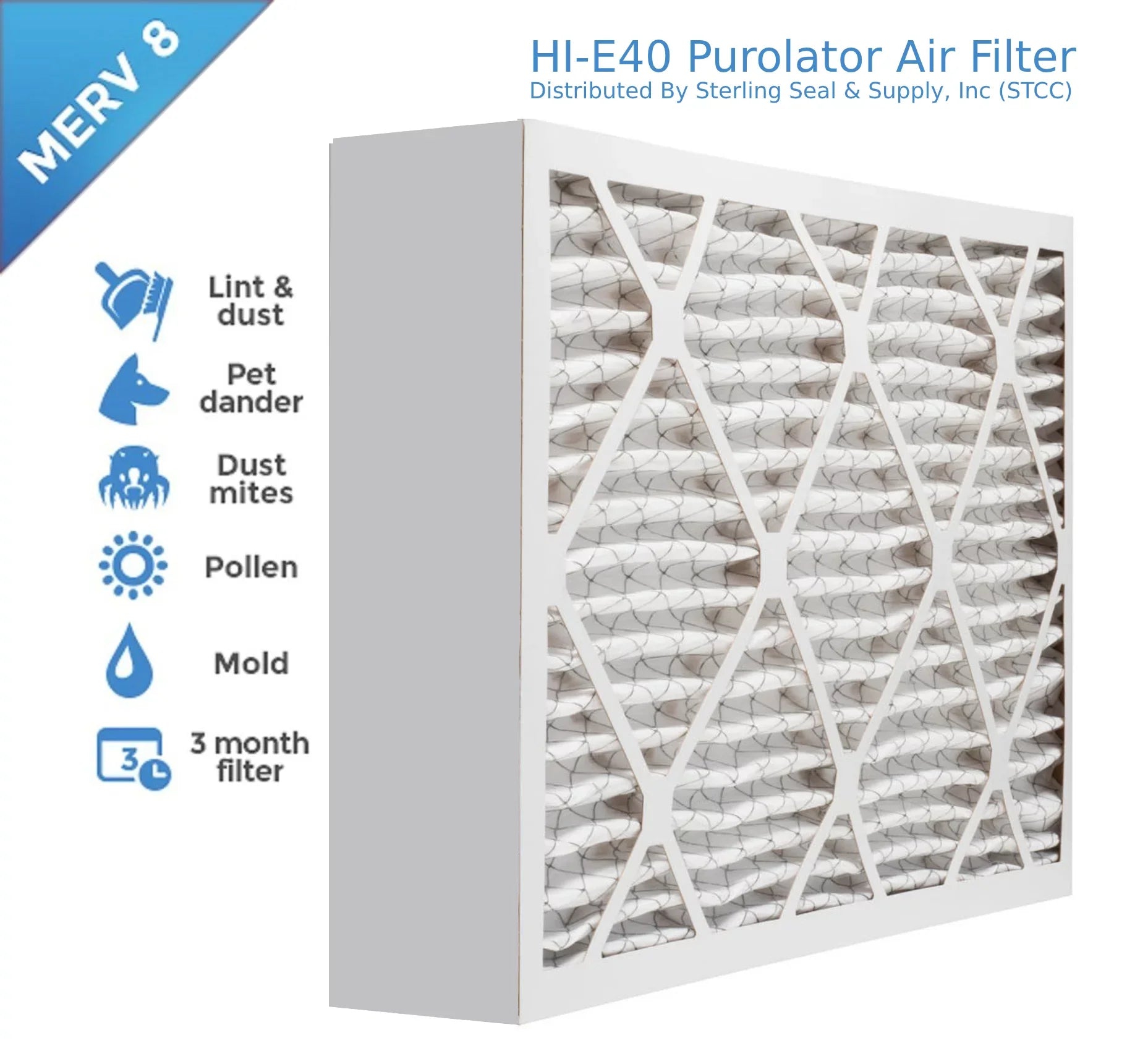 8, Air Filter, Surface (3 40 20x20x4, Purolator Mechanical MERV Pleated Hi-E Pack) Extended