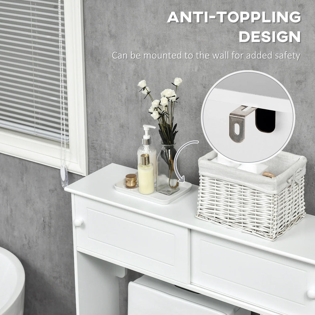 Organizer Cabinet, Storage Shelves, Toilet Rack, Over the Bathroom White Adjustable with Toilet Bathroom Freestanding kleankin