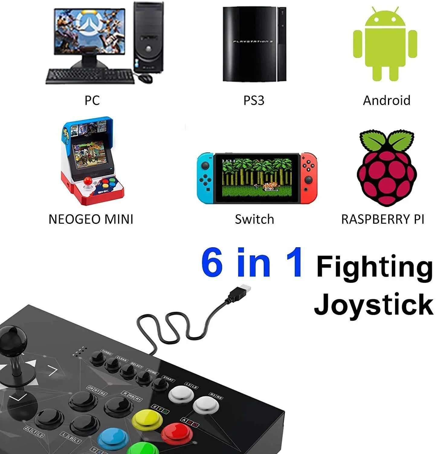 Fight Sticks Pro, PS3,Raspberry Nintendo PC Stick for Joystick PS Fighter PC,Arcade Controller Mini, Video Switch, Fighting Android PC, Classic, NeoGeo Pi, Joysticks Street Game Fight NEOGEO