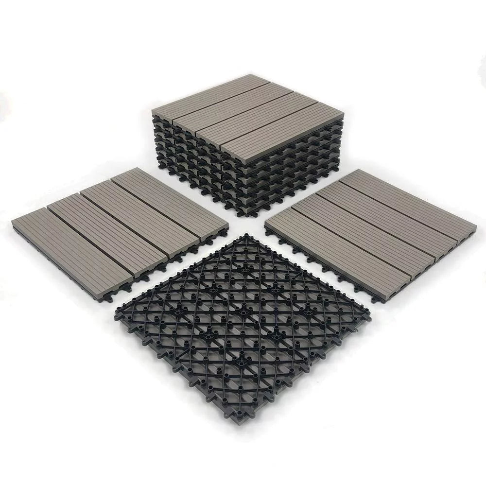 Tiles Pcs) Easy RevTime (9 x x 3/4”, Wood-Plastic DIY 12" 12" Gray Deck
