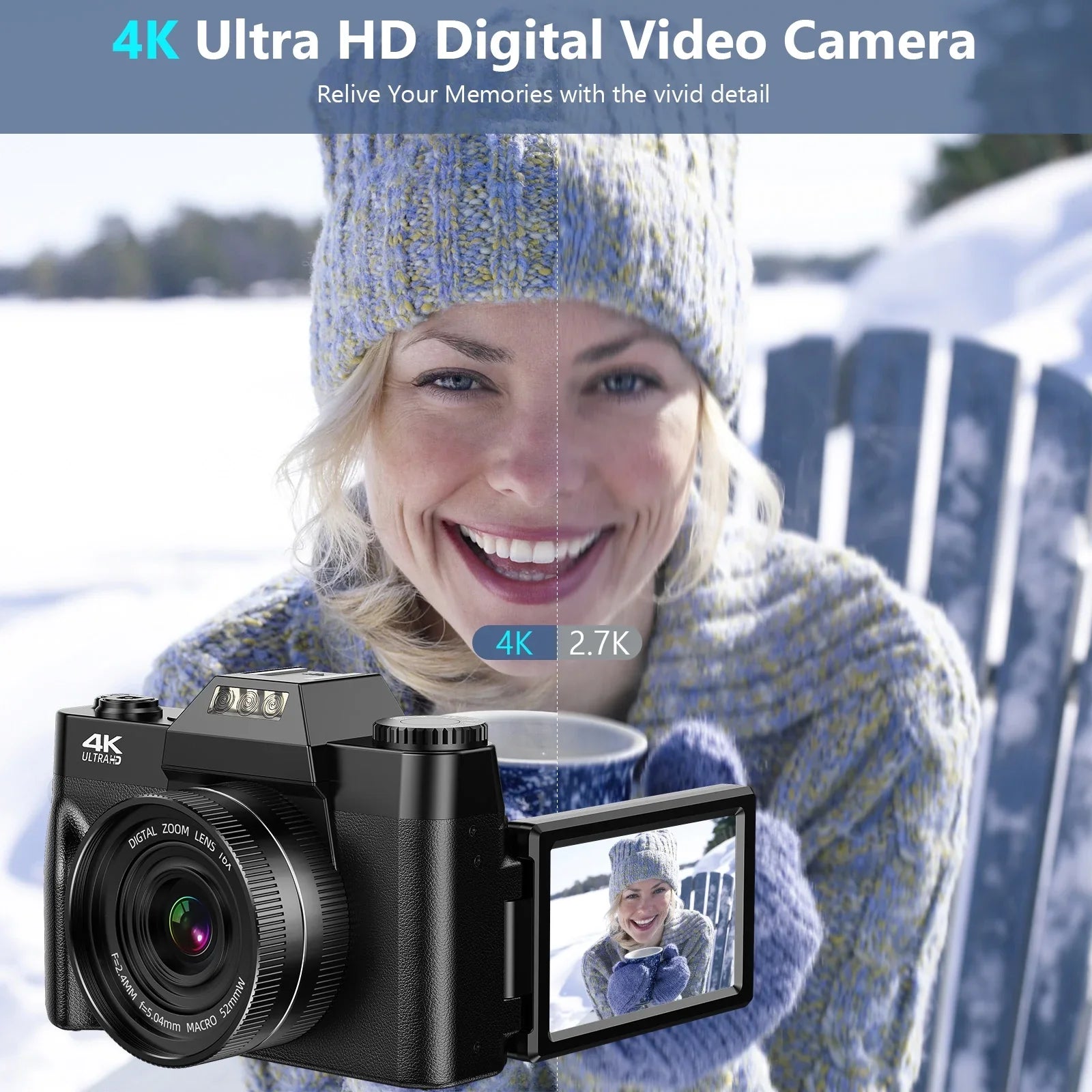 MARVUE Batteries Camera 32GB SD for Camera Digital Youtube Video Vlogging Video Camcorder and Card 48MP with Camera 4K 30FPS 2