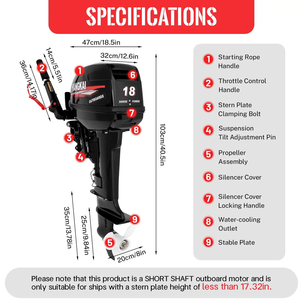 Engine Outboard CDI Fichiouy Water Stroke 18 Fishing HP System Motor Boat 246CC Heavy Duty 2 Cooling