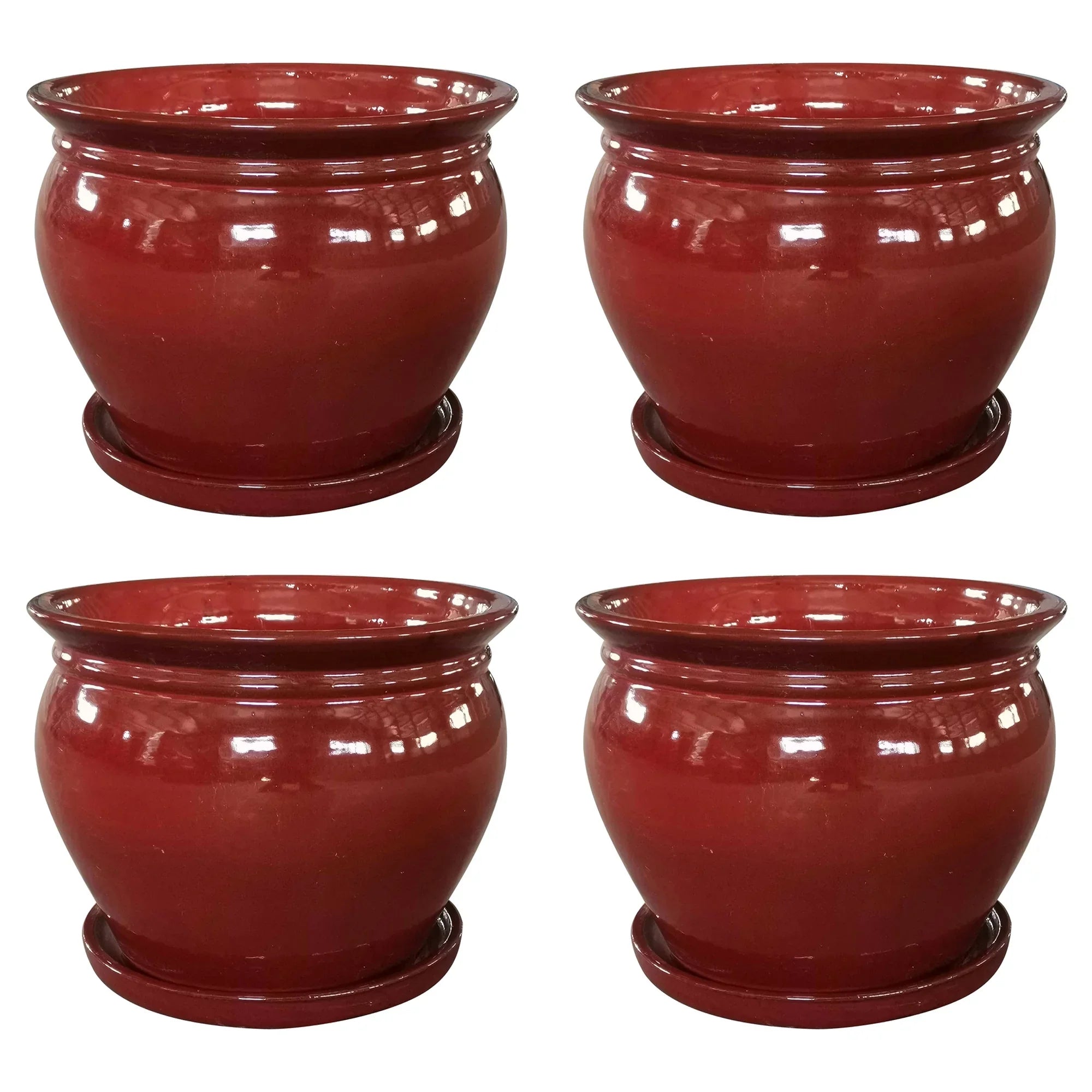with Planter Saucer, Patio Wisteria 8" Round Pot (4 Pack) Southern Ceramic