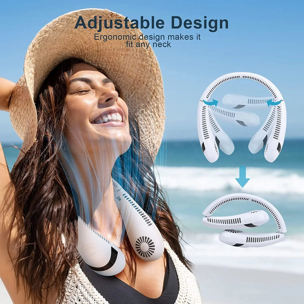 Fan Wearable Degrees Hands Fan Cooler Morttic Foldable Fan Sport 5000 Travel Fan, Perfect Personal (White) Outdoor Portable 360 Free Bladeless for 3 Rechargeable Airflow Speeds, USB Fan mAh Neck