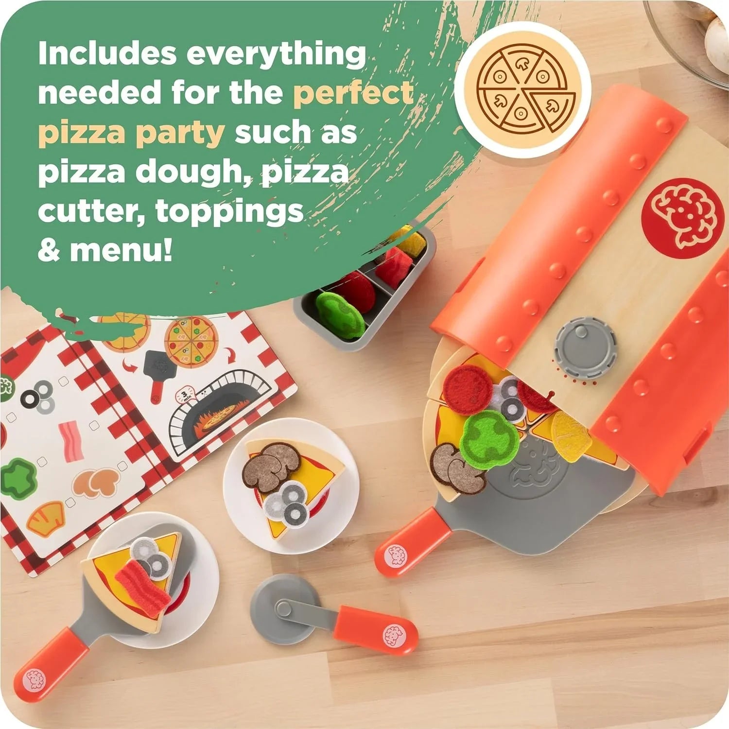 Storage, Set Pretend with - Oven Playset Fat Brain Pretendables Pizza Toys 3+ Backyard