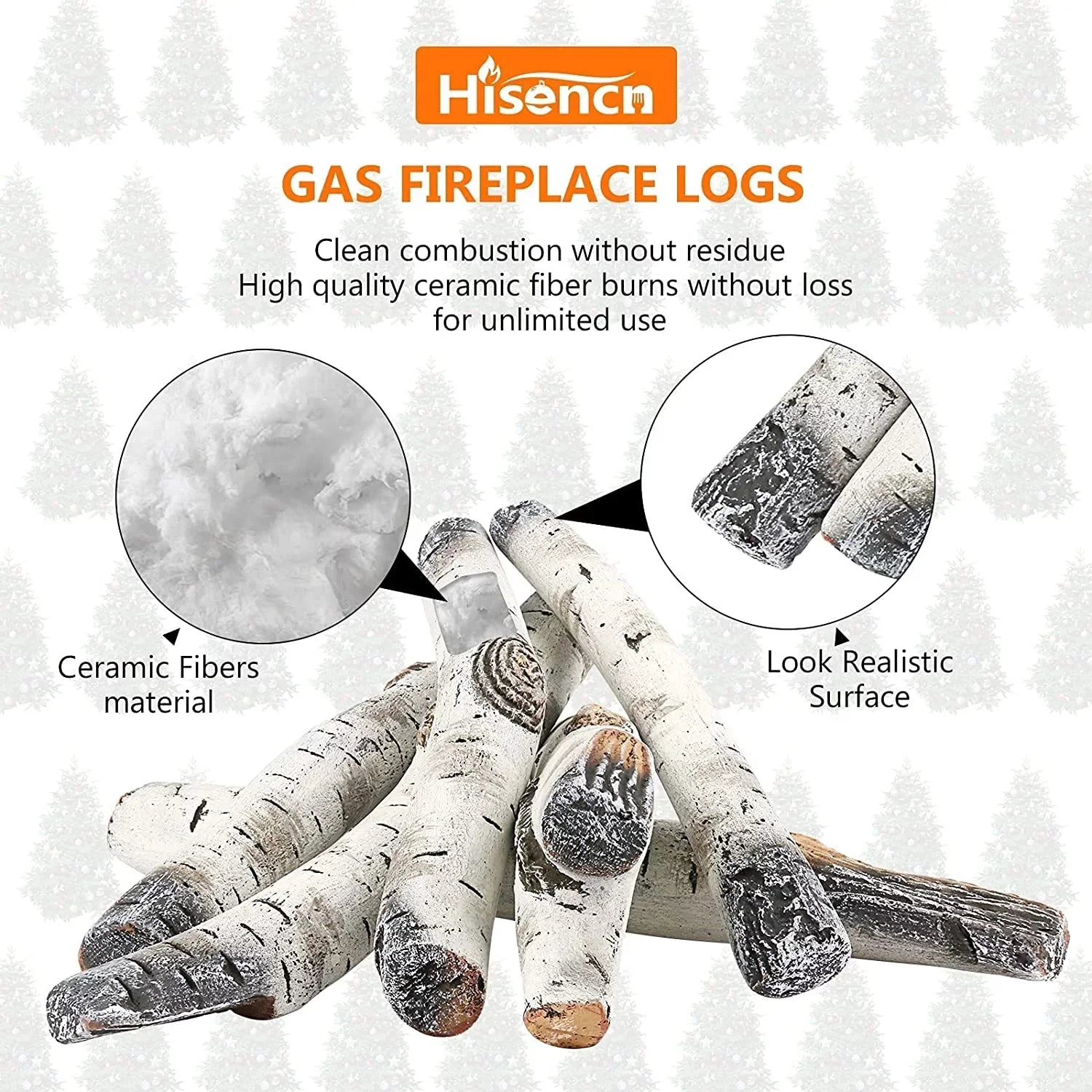 Vented, Inserts, Indoor Gas Decor Gas Gel, Fireplace, White Gas Logs, or Ceramic Pcs Logs Ethanol, 6 Fireplaces, Outdoor Indoor Electric Fireplace Fireplace Hisencn Birch for Propane, Gas
