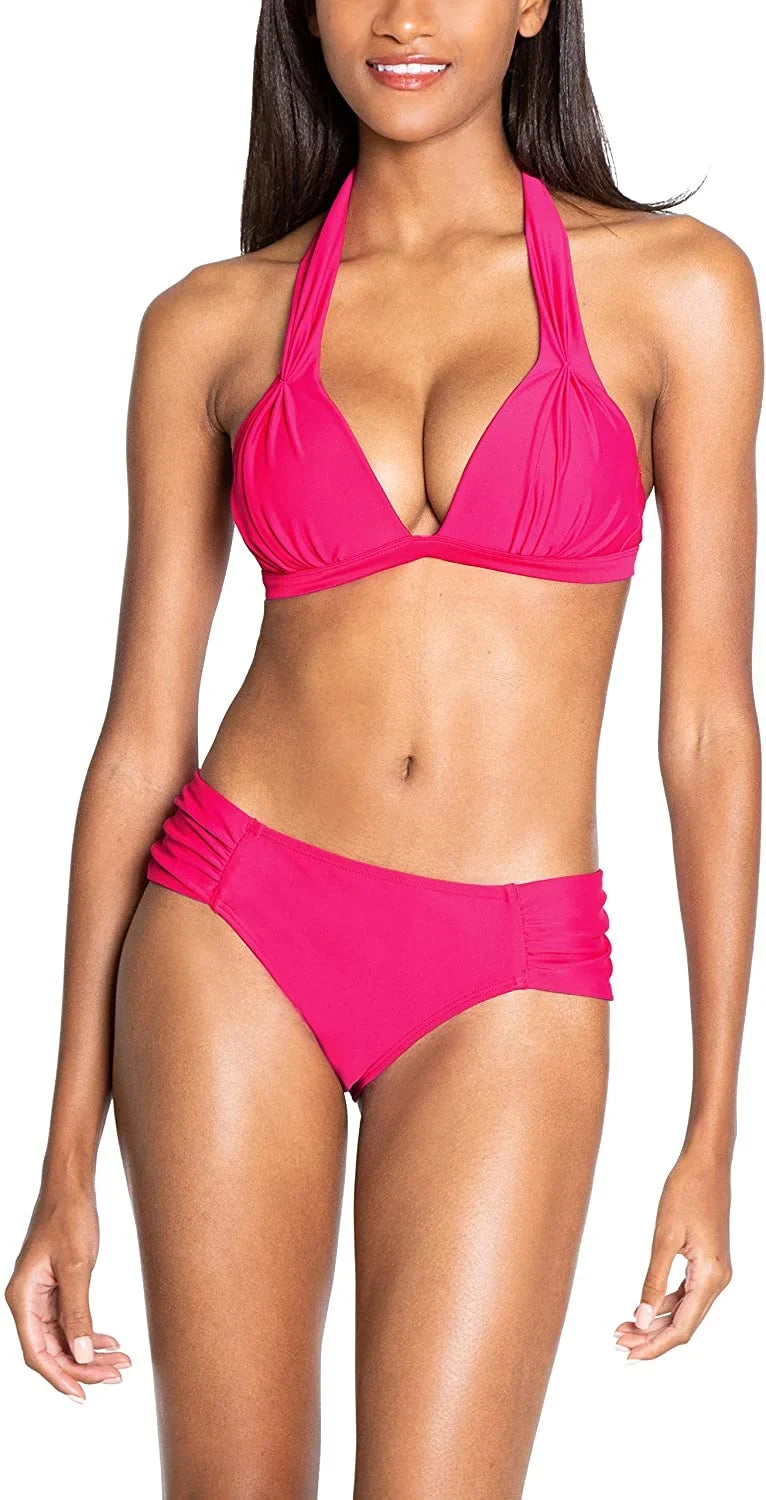 Roy Pleated US Swim Rachel Top, X-Small FREESIA Bikini Halter