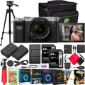 F4-5.6 Frame Mirrorless Photography Dual Software with Battery, + Gear Lens Kit Full 28-60mm Silver + Sony a7C Body ILCE7CL/S Charger, Bundle Extra with Accessories and Camera Deco Case Tripod