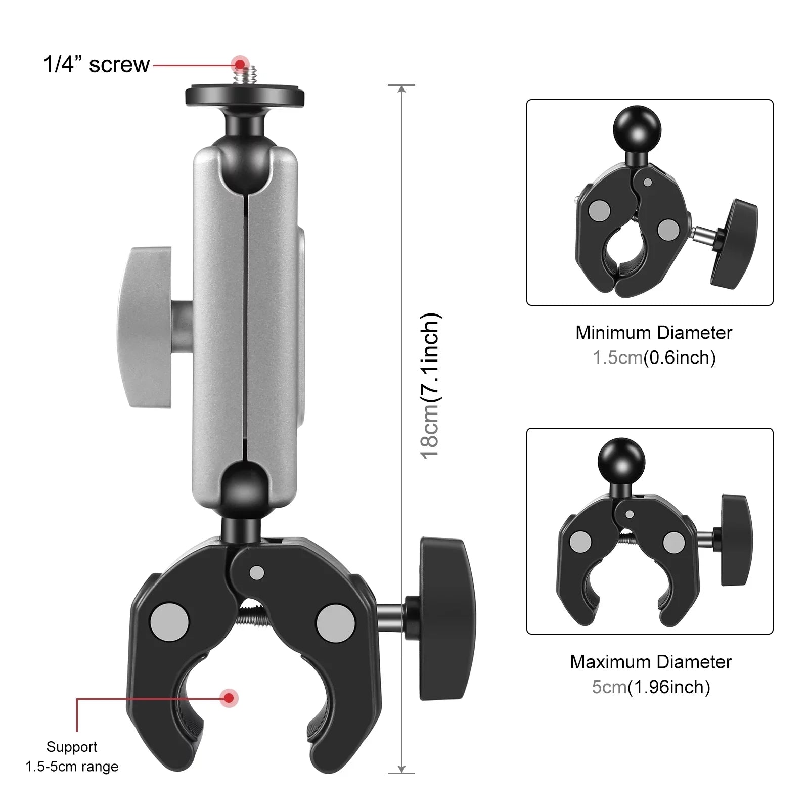 Handlebar Dual Rotatable AKASO Mount, DJI Hero PULUZ Aluminum PU867B Alloy Ball 11/10/9/8 Head, Clamp Adapter, Compatible
